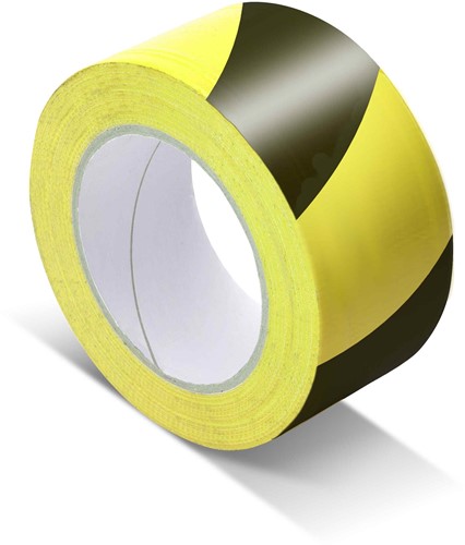 Geel-zwart waarschuwingslint 75mm x 100m