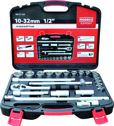 Modeco Expert - Set dopsleutels 23-dlg 1/2", PCV koffer